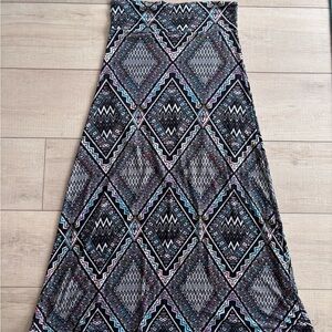 Hot Kiss Multicolor Tribal Geometric Print Maxi Stretch Black Festival Skirt XL